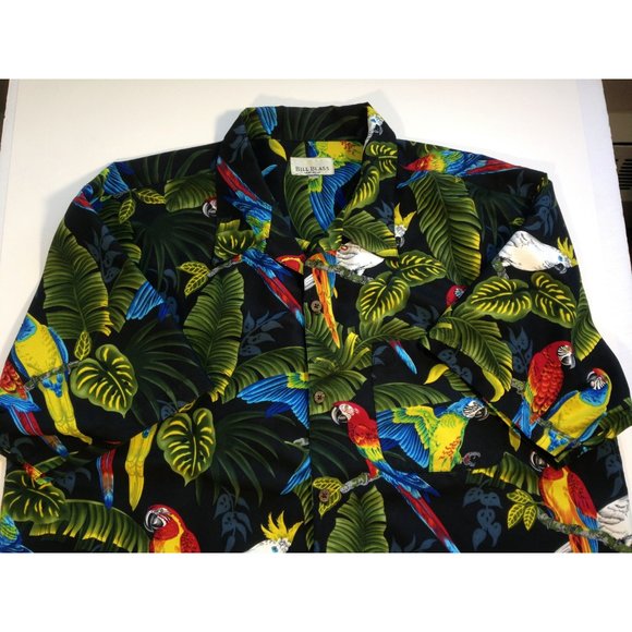 Mens Hawaiian Shirt Bill Blass Tropical Birds Colorful red green yellow- XXL 2XL - Picture 3 of 8